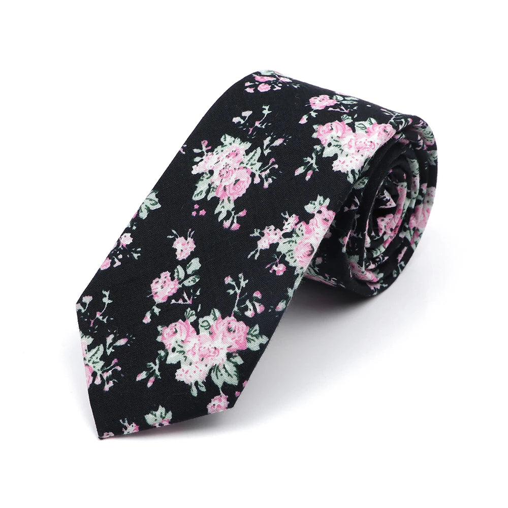 New Style Floral Printed 6cm Tie Blue Green Purple Skinny 100% Cotton Necktie For Men Women Wedding Party Suits Shirt Accessory