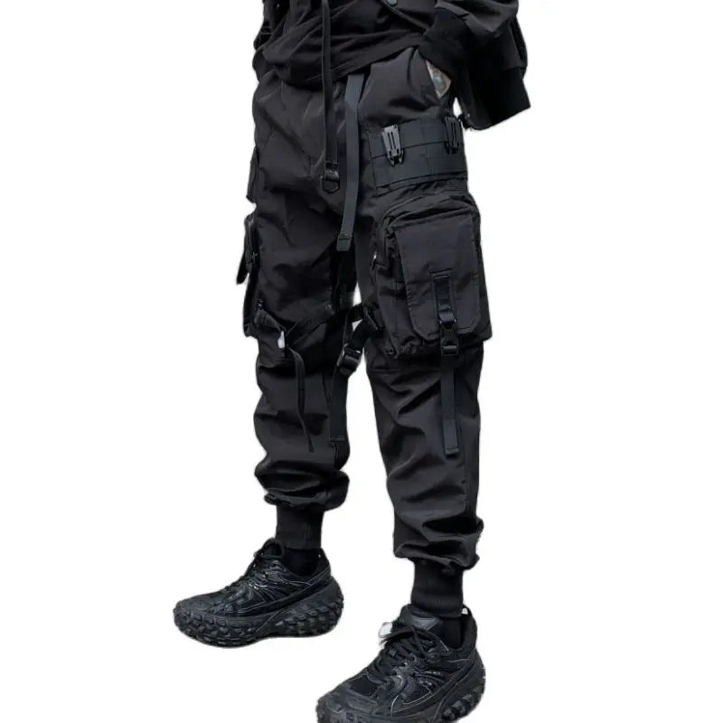 Multi-pockets Ribbons Bandage Tactical Techwear Cargo Pants Mens Harajuku Punk Hip Hop Joggers Pantalons Casual Streetwear