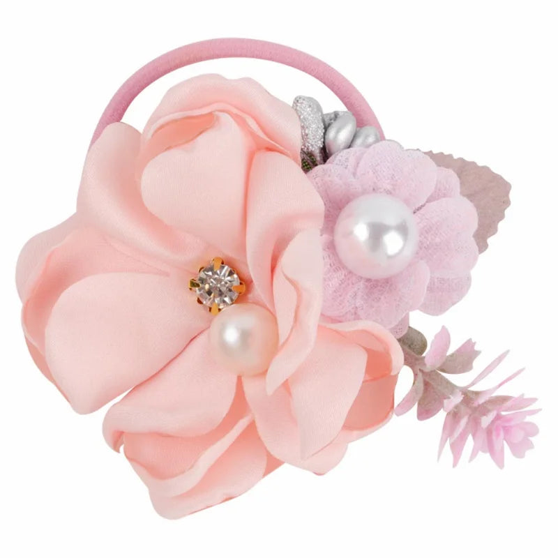 Handmade Flower Elastics Hair Ties For Kids Girls Stretchy Rubber Hairband Slim Headband Scrunchies Ponytail Holder Ring Loop