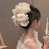 Elegance Temperament Large Claw Clip Multilayer Bow Black Fabric Ribbon Claw Jaw Clips Ponytail Hairpin Women Hair Accessories