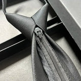 Women's Men's Solid Black Zip Tie Convenient Dress Business Polyester Tie