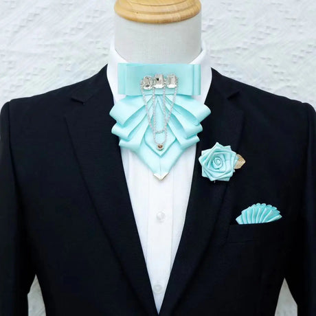 Original Fashion Tassel Rhinestone Bow Tie British Business Banquet Dress Collar Flowers Men's Wedding Bow-tie Brooch 3 Pcs Set