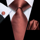 Hi-Tie Solid Orange Blue Mens Fashion Necktie Handkerchief Cufflinks for Tuxedo Accessory Classic Silk Luxury Tie for Man Gift