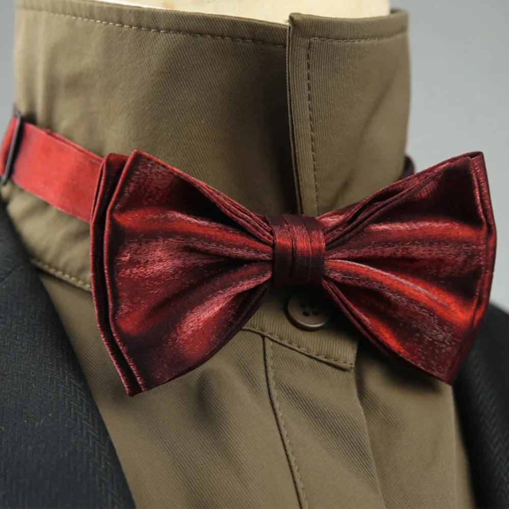 4 Styles Solid Color Black White Wine Bow Ties New Ribbon Gilded Butterfly Double Layered Wedding Party Bowknot Tuxedo Cravat