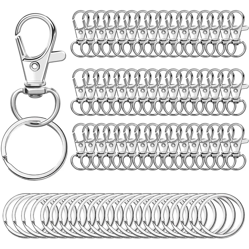 100PCS Swivel Clasps Lanyard Snap Hooks with Key Rings Key Chain Clip Hooks Lobster Claw Clasps for Keychains Jewelry DIY Crafts