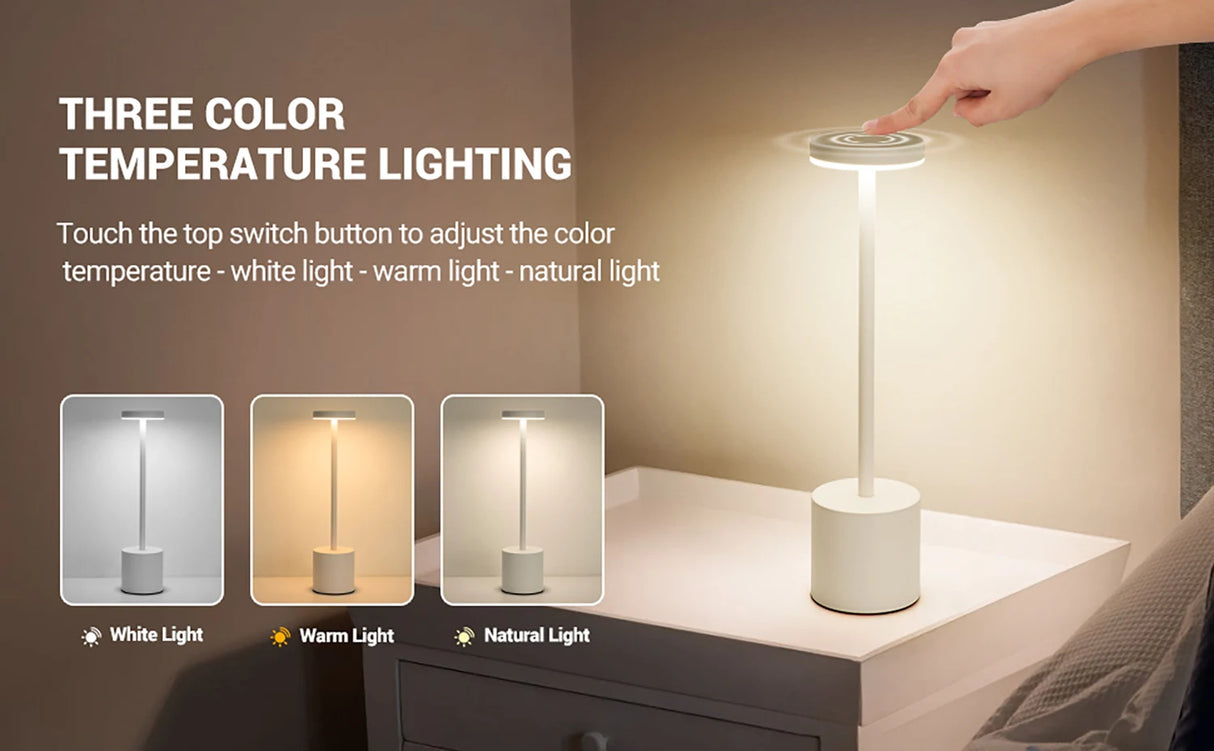 Rechargeable Table Lamp Touch Sensor LED Desktop Night Light Wireless Reading Lamp for Restaurant Hotel Bar Bedroom Decor Light