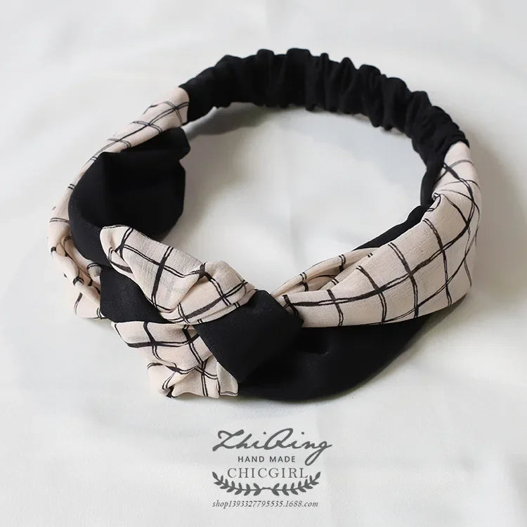Clearance Fresh Colorful Turban Headbands Women Spring Summer Chiffon Headband Head Wrap Wide Lattice Hairband Hair Accessories