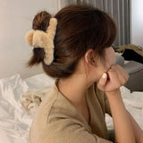 New Winter Faux Fur Hair Claw for Women Elegant Acrylic Crab Barrette Hairpin Girl-Hair Furry Headwear Hair Claw Clip