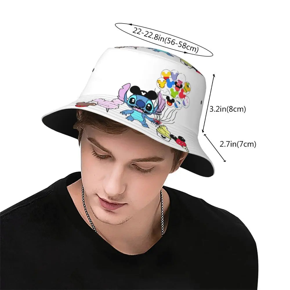 Unisex Kawaii Bucket Hats Funny Stitch Cartoon Accessories Bob Hat For Beach Headwear Lightweight