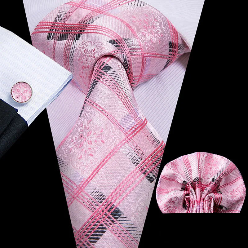 Hi-Tie 100% Silk Classic Men's Wedding Coral Pink Red Peach Tie Pocket Square Cufflinks Set Rose Ties for Men Solid Paisley Ties