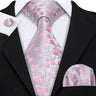 Barry.Wang Flower Silk Men Tie Hankerchief Cufflink Set Plum Blossom Rose Spiraea Necktie Cravat for Male Wedding Party Business