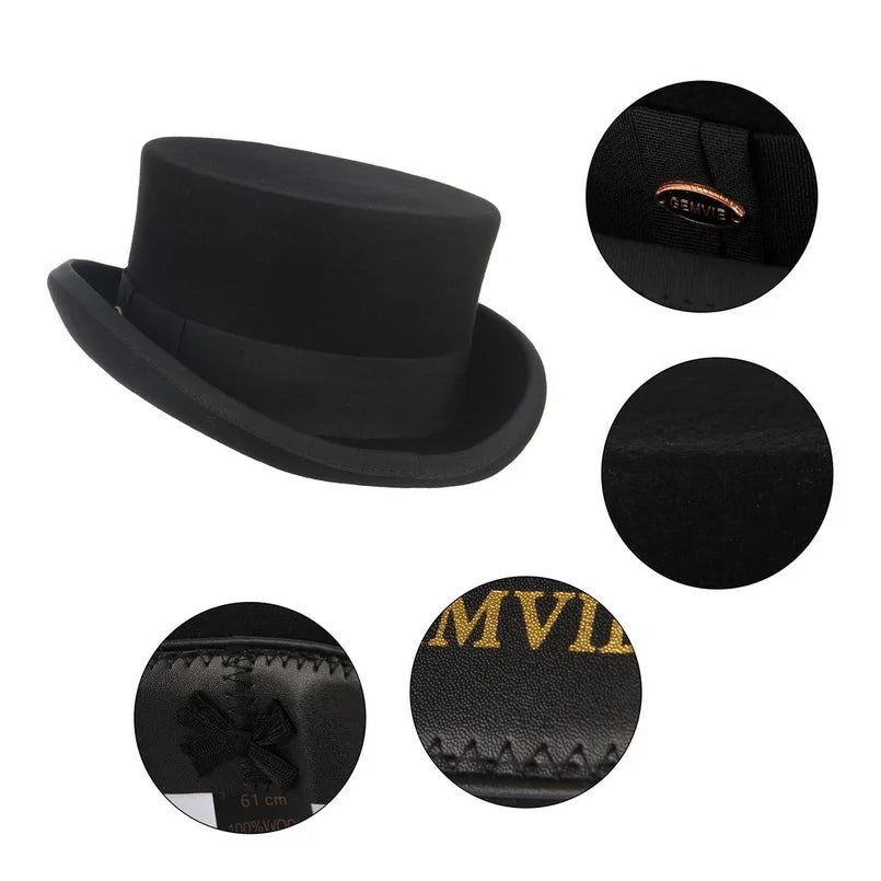 Men top hat Wool Bowler Hat Derby Hat Autumn Winter Vintage British Style Jazz Cap Presidential Hat 11 cm high magician hat