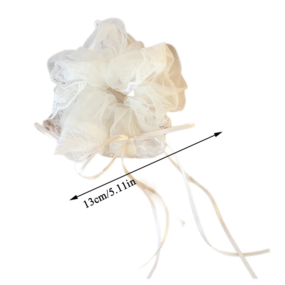 Lace Scrunchies Bowknot Ribbon Elastic Hair Bands Hair Rope Ties Hair Accessories Ponytail Holder Hair Ring INS Hair Accessories