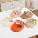 Lovely Girl Baby Summer Straw Hat Casual Bowknot Sun Visor Caps Outdoor Beach Top Sunscreen Empty Hats Cute Baseball Caps