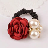 Pearl Rose Flower Hair Elastics Bands Hair Ties Stretchy Rubber Hairbands Floral Headbands Scrunchies Ponytail Holder