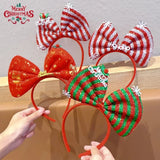 Navidad Bows Elastic Headbands for Adult Children's Hair Accessories Happy Christmas New Year Party Merry  Xmas Headdress Supply