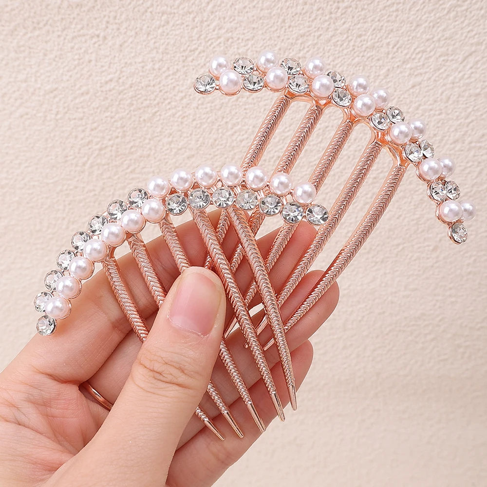 Elegant Pearl Hair Combs Hairpin Women Luxury Crystal Bun Decor Wedding Bridal Hair Claw Clips Hair Jewelry Accessories