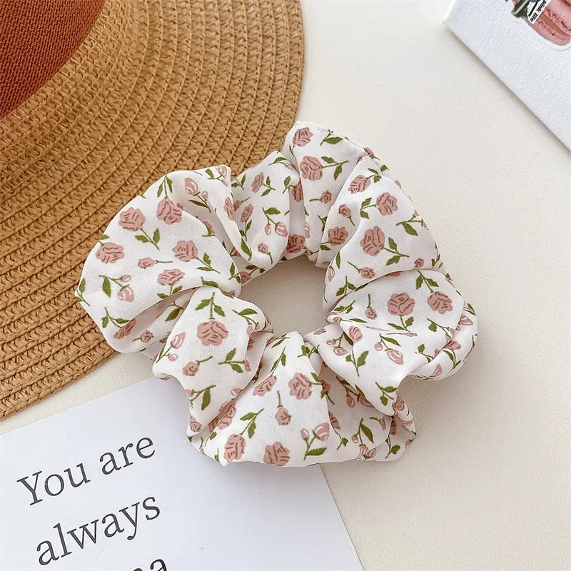 2 Pcs Korean Hair Accessories Women Small Fresh Fabric Flower Printing Elastics Hair Band Scrunchies Hair Tie Girl Ponytail Hold