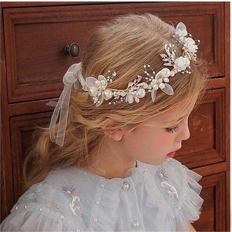 Elegant Girls Headband Imitated Pearl Hair Headdress Baby GirlsFlower Wreath Bride Garland Head Hoop Wedding Headbands Hair