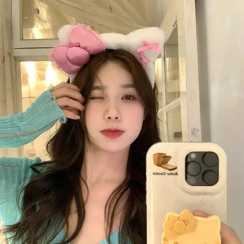 Kawaii Anime Cartoon Fashion Cat Hairband Bow Plush Hair Accessories Decorate Creative Personality Fashion Birthday Gift