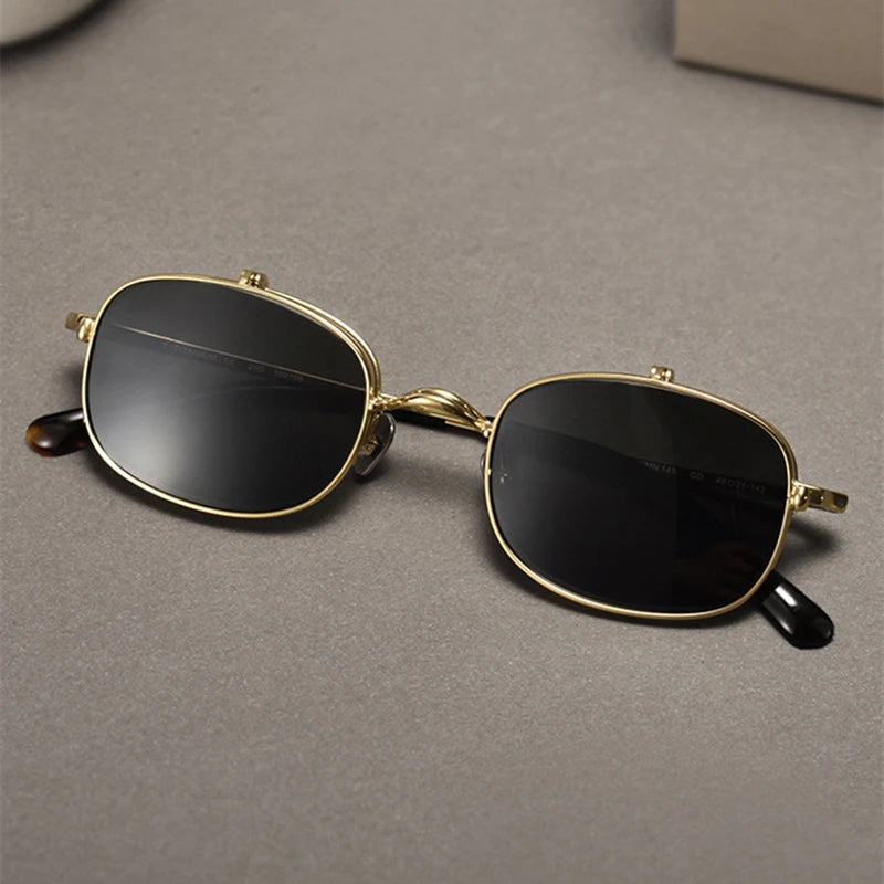 Vintage Titanium Square Glasses Frame with Flip Up Sunglasses Women Brand Designer Eyeglasses Men Trendy Semi Rimless Eyewear