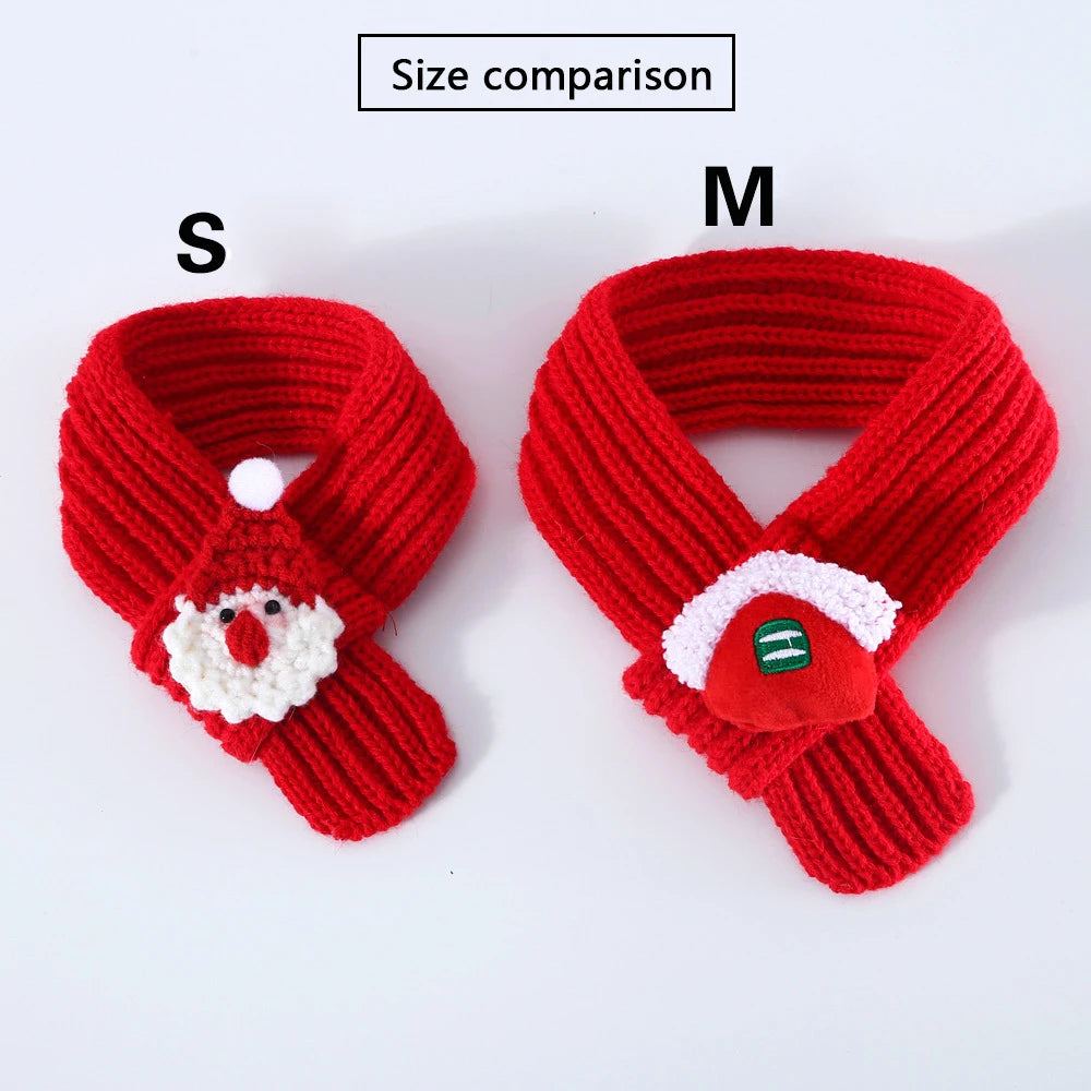 Delicate Solid Colour Wool Knitted Christmas Snow House Santa Warm Plush Pet Scarf Cat and Dog Collar Pet Accessories Decoration