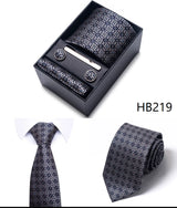 65 Colors Fashion Tie Handkerchief Set Tie Clip Necktie Box Man's Shirt Dark Red  Accessories Men Wedding Holiday  Gift