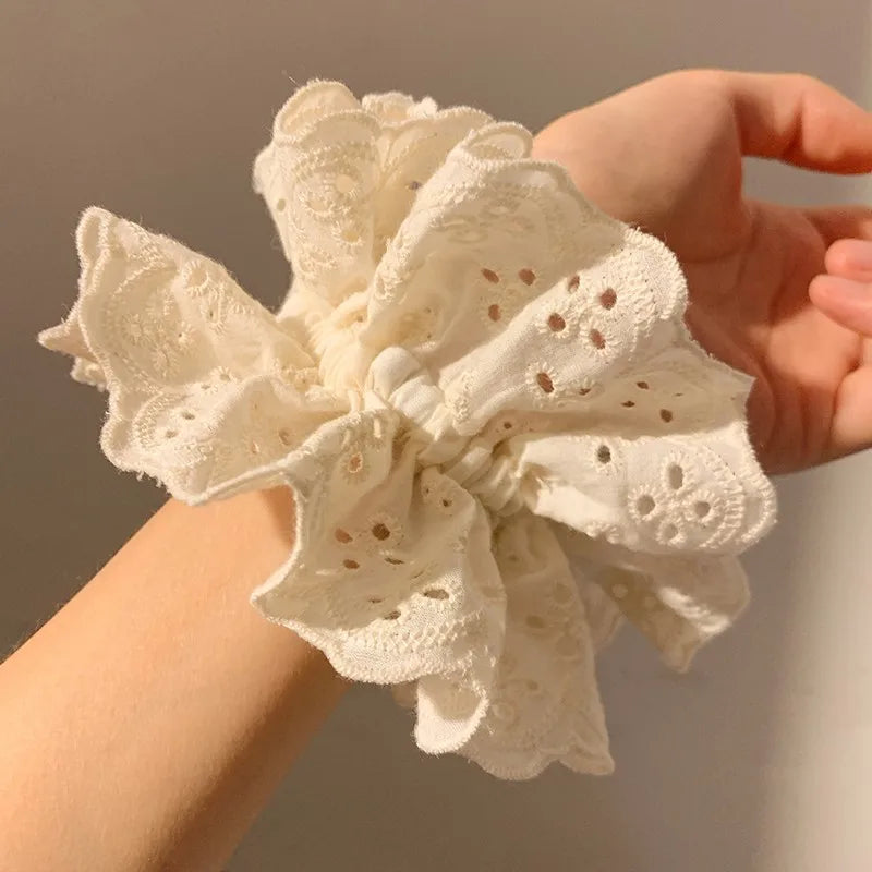 Lace Scrunchies for Women Elastic Hair Bands Ponytail Holders Tie Solid Color Hair Hoop Scrunchy Rubber Bands Women Hair Ring
