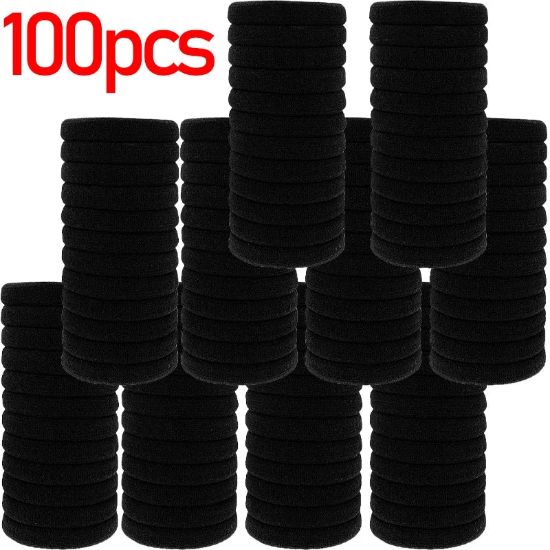 100pcs Black Basic Hair Bands Women Girls Simple High Elastic Headband Ties Rubber Ropes Scrunchies Ponytail Holders Accessories