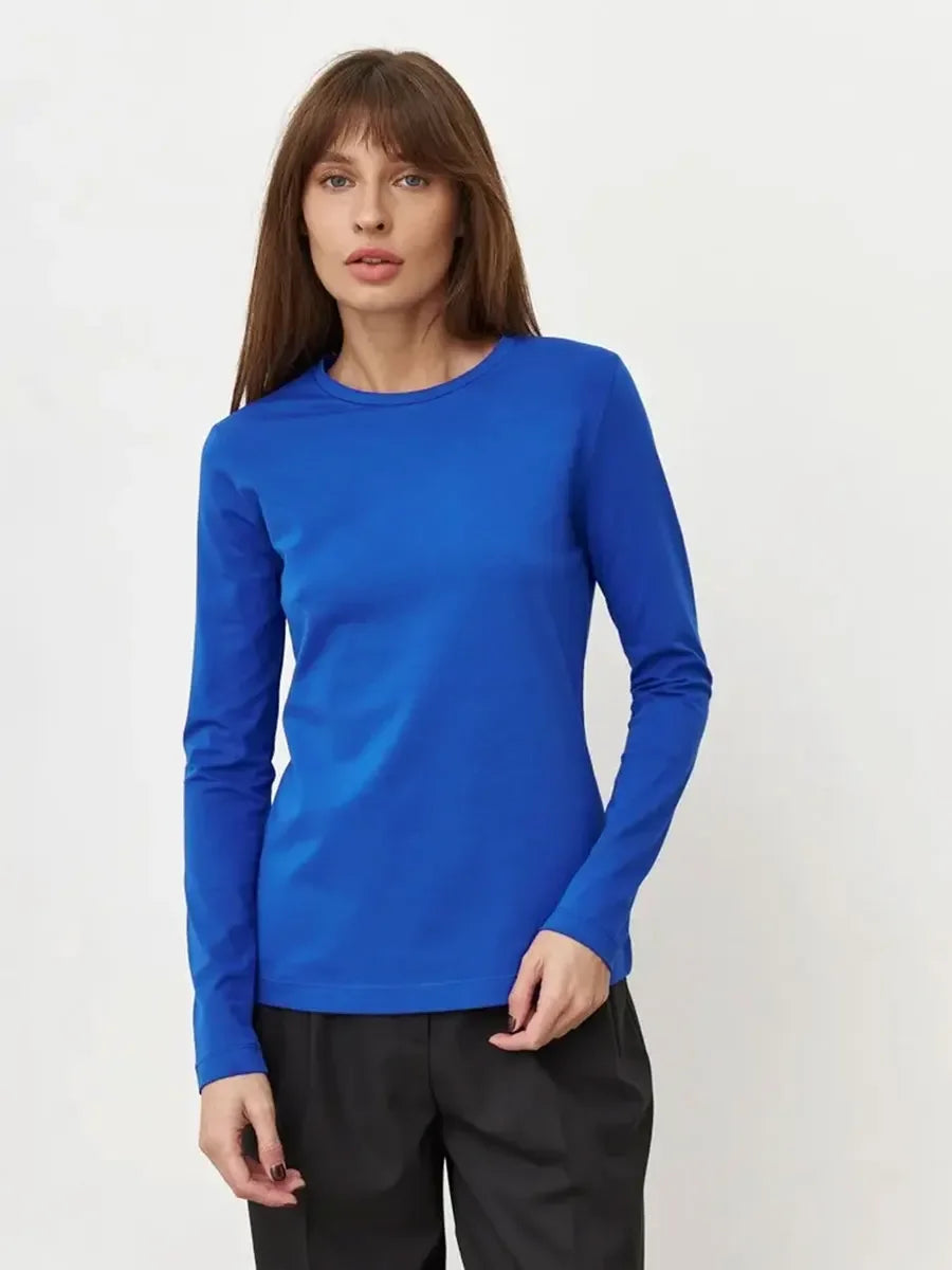 Bornladies Women's Spring Autumn 100% Cotton T-shirt Bottoming Basic Solid Lady Long Sleeve Loose Tops Shirts Oversized T Shirt