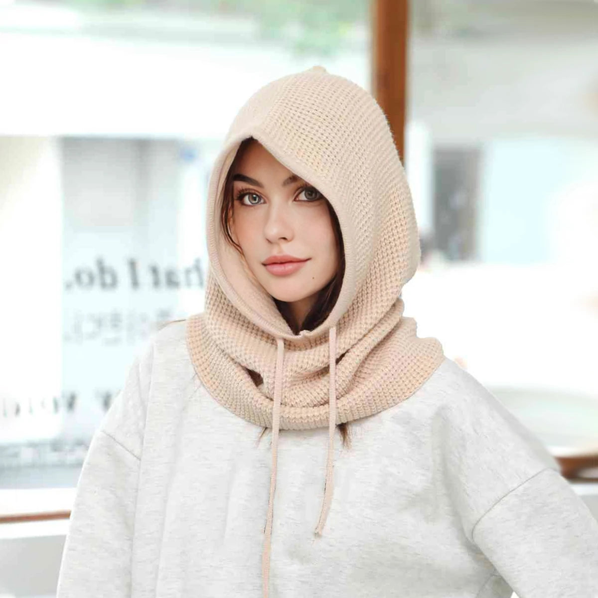 A Women Winter Beanie Hats One-Piece Knit Balaclavas Mask  Neck Circle Scarf Ski Snow Hat