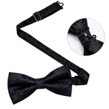 Classic Black Men Bow Ties 100% Silk Bowties Butterfly Pocket Square Cufflinks Set Suit Paisley Gold Pre-Tied Bow Tie DiBanGu