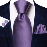 Hi-Tie Purple Lilac Floral Striped Silk Elegant Tie For Men Groom Wedding Men Necktie Pocket Square Cufflink Accessory Wholesale