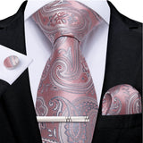 Pink Striped Floral Solid Paisley 8cm Silk Men's Tie Set Handkerchief Cufflinks Wedding Business Prom Accessories Tie Cravat