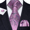 Barry.Wang Purple Lilac Lavender Silk Mens Tie Handkerchief Cufflink Set Jacquard Floral Necktie for Male Wedding Business Party