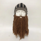 Red Tassel Cosplay Roman Knight Knit Helmet Men Cap Original Barbarian Handmade Winter Warm Beard Hats Funny Beanies Party Gifts