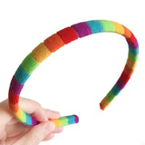 49MB Women Girls Autumn Winter Plush Headband Rainbow Colorful Striped Elastic Hair Hoop Festival Party Wash Face Styling