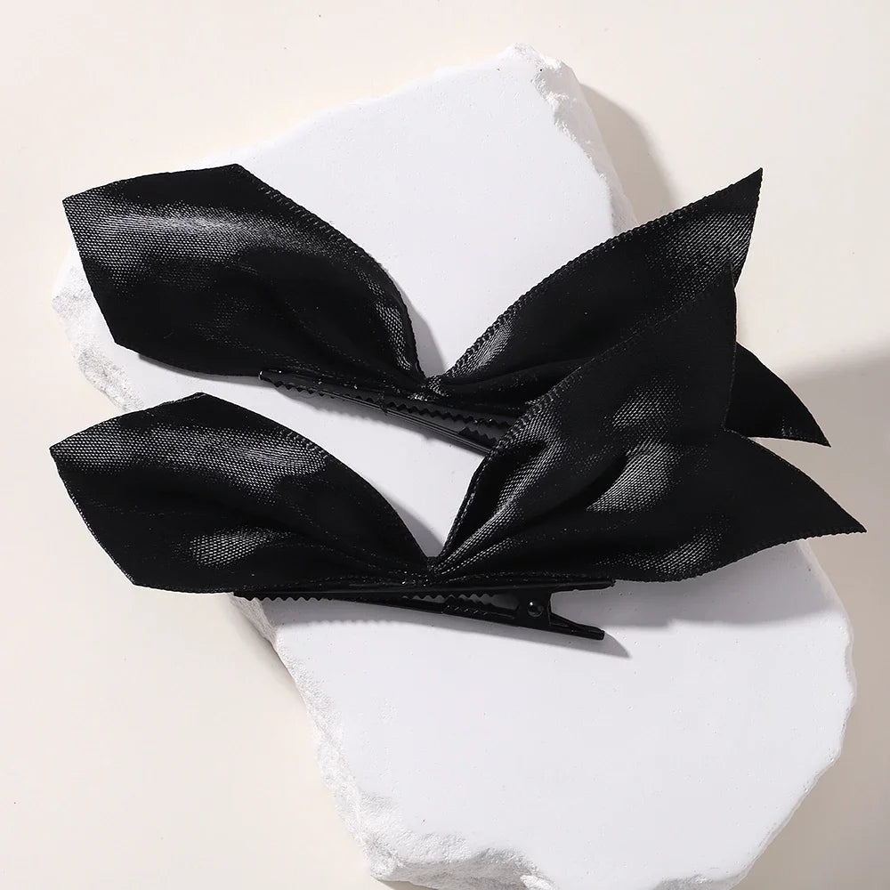 2pcs Black White Ribbon Hair Bows Clips Vintage Bowknot Side Hairpin Cute Girls Barrettes Headdress Hair Accessories for Women
