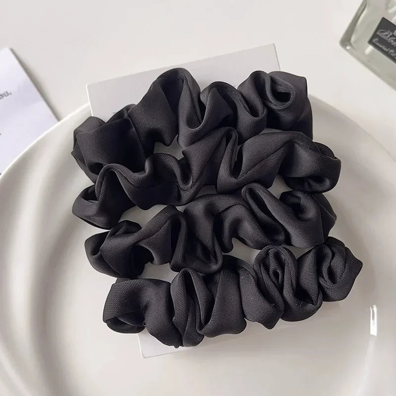3/4/5 PCS Elastic Bands Elegant Solid Color Satin Pleated Scrunchies Woman Strong Ponytail Hair Ties Accessories Wholesale