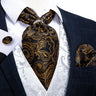 Luxury Silver Paisley Men Ascot Tie Wedding Formal Cravat Ascot Scrunch Self British Neck Tie Set Pocket Square Cufflink DiBanGu