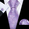 Barry.Wang Purple Lilac Lavender Silk Mens Tie Handkerchief Cufflink Set Jacquard Floral Necktie for Male Wedding Business Party