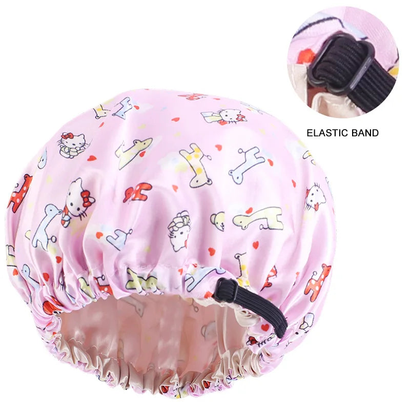 Adjustable Satin Silk Bonnet for Baby Sleep Cap Children Flower Print Satin Nightcap Girl Wash Makeup Cap Kid Sleep Night Bonnet