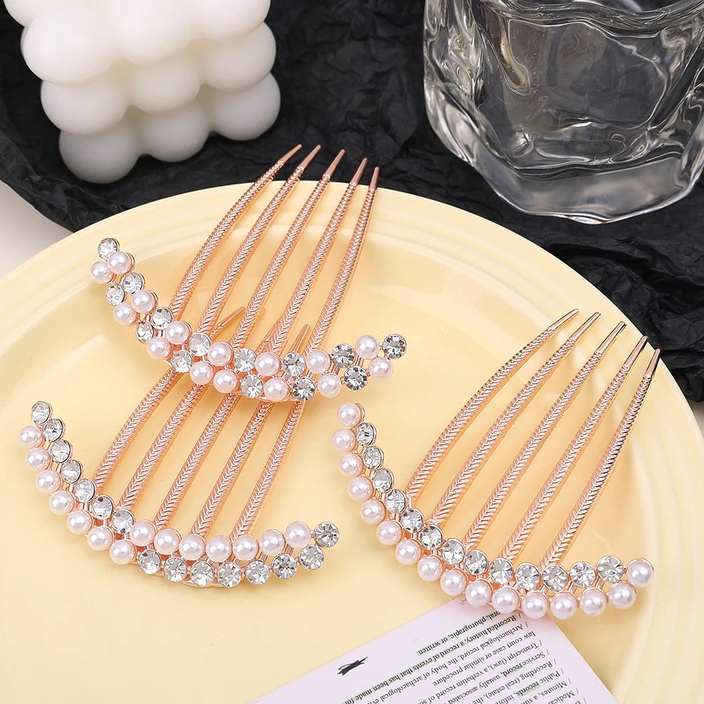 Elegant Pearl Hair Combs Hairpin Women Luxury Crystal Bun Decor Wedding Bridal Hair Claw Clips Hair Jewelry Accessories