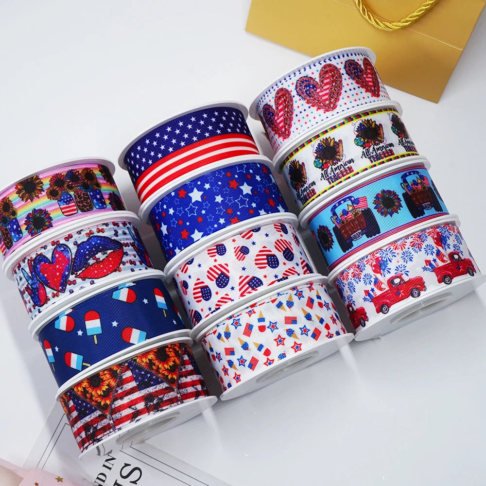 5 Yards Fourth Of July Printed Grosgrain Satin Ribbons For Bows DIY Craft Decoration Packaging Supplies. 54290