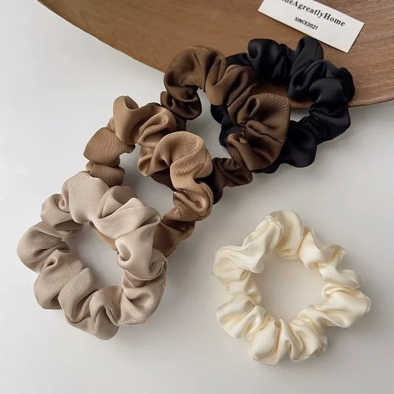 3/4/5 PCS Elastic Bands Elegant Solid Color Satin Pleated Scrunchies Woman Strong Ponytail Hair Ties Accessories Wholesale