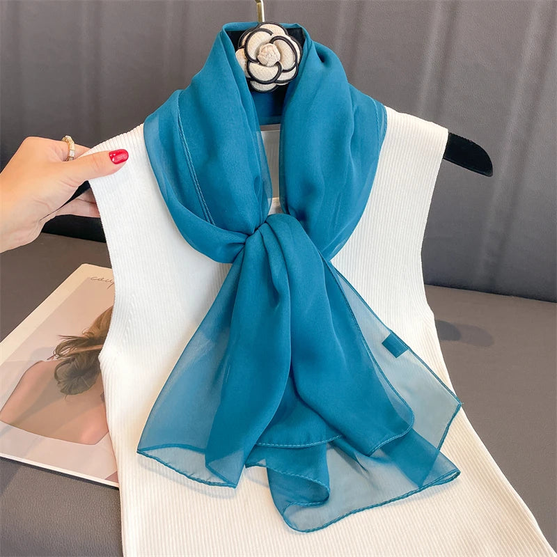 2023 New Fashion Summer Women soild color Beach Scarf Silk Shawls Headband Female Headband Wraps Sunscreen Hijab Wholesale