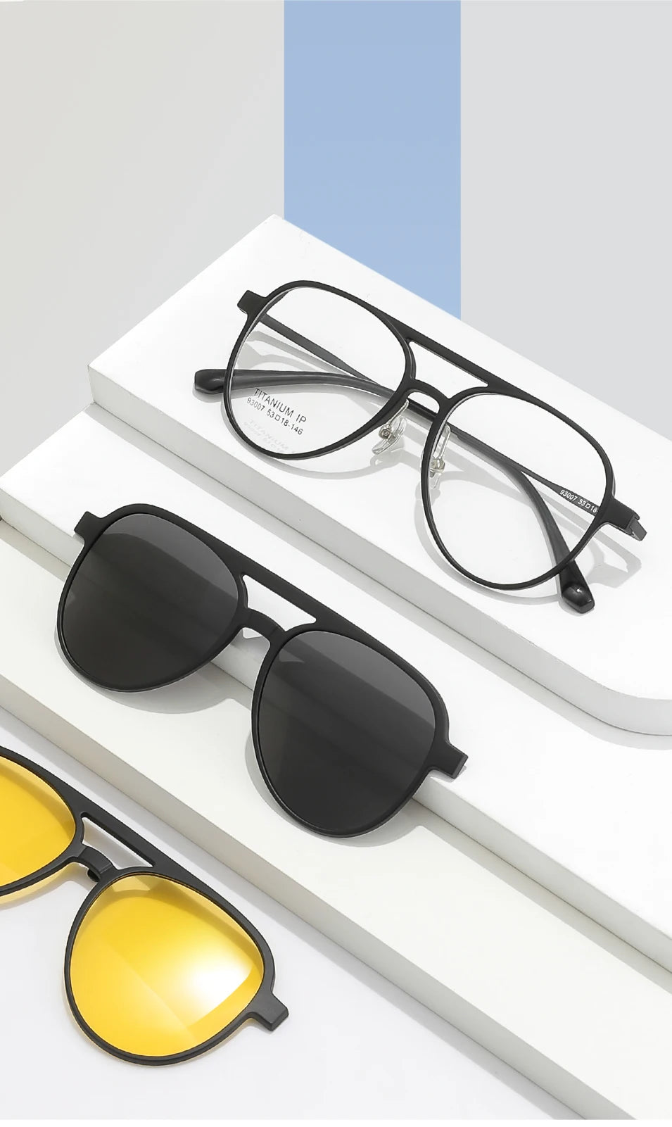3 In 1 Pure Titanium Women Double Beam Glasses Frame With Polarized Clip On Sunglasses And Night Vision Men Half Rim Eyewear