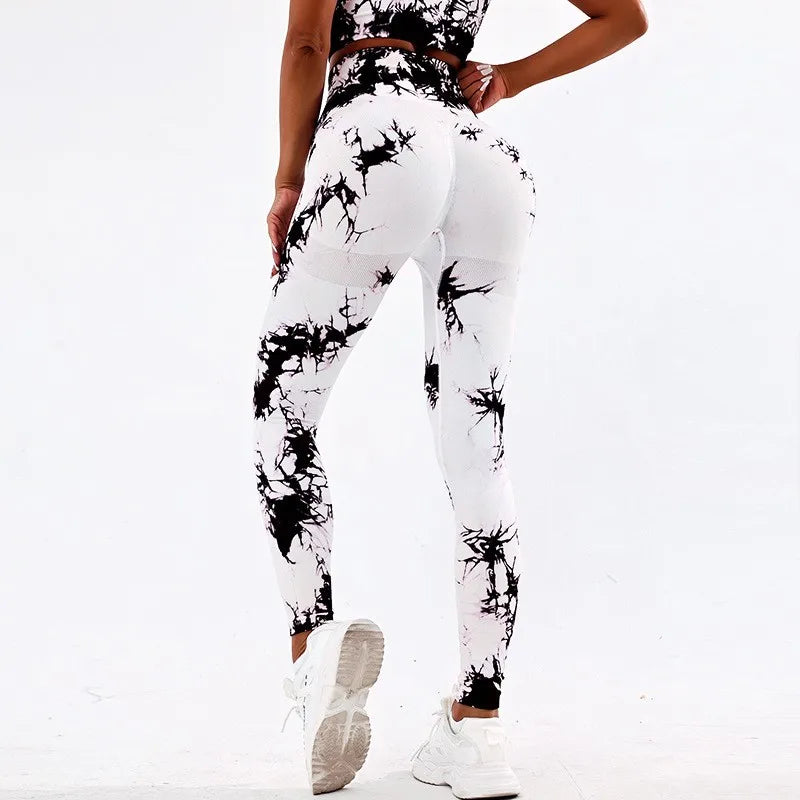 Tie-dye yoga clothing set, sports bra, intimates, yoga pants, non-falling sports tights, peach butt lifting line