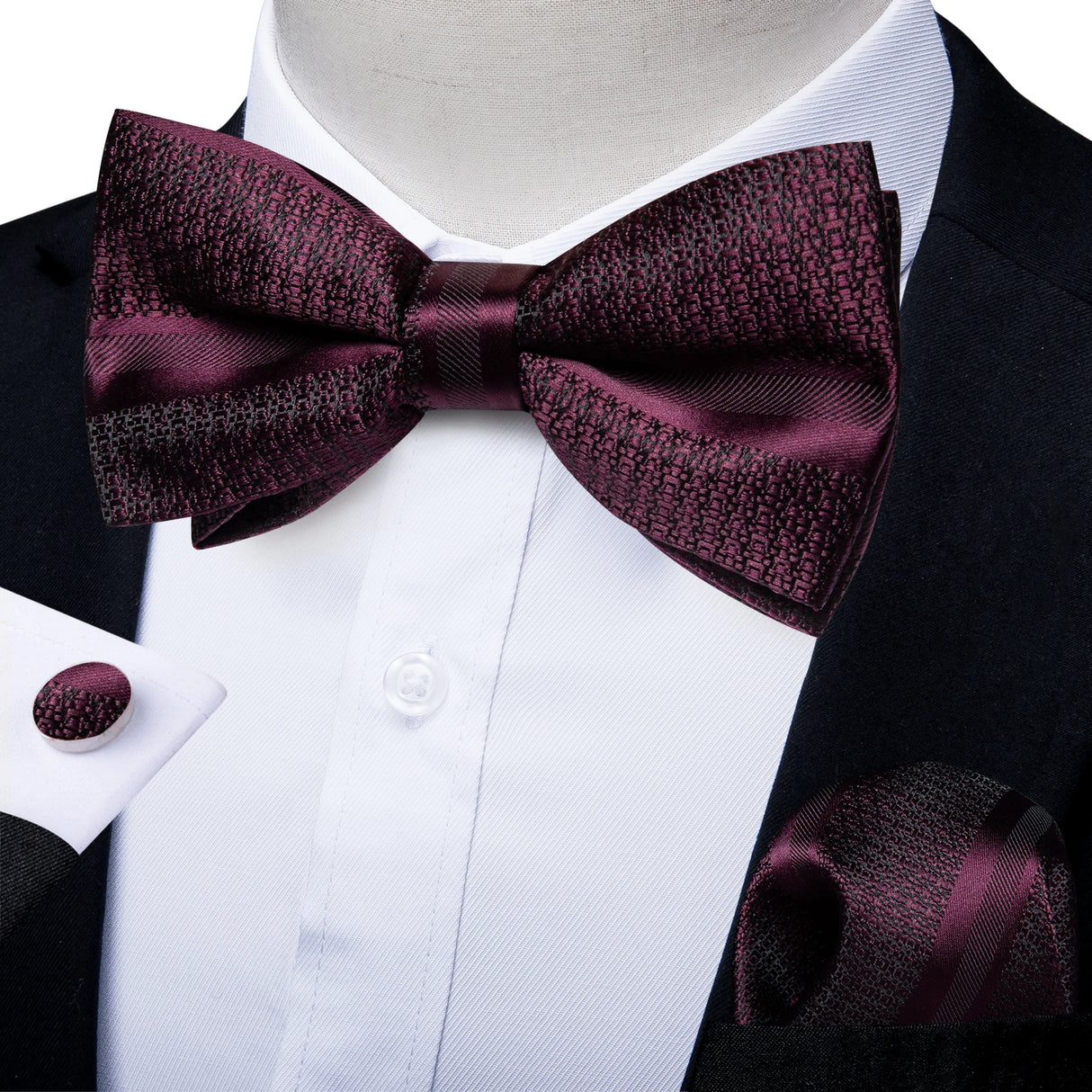 Classic Black Men Bow Ties 100% Silk Bowties Butterfly Pocket Square Cufflinks Set Suit Paisley Gold Pre-Tied Bow Tie DiBanGu