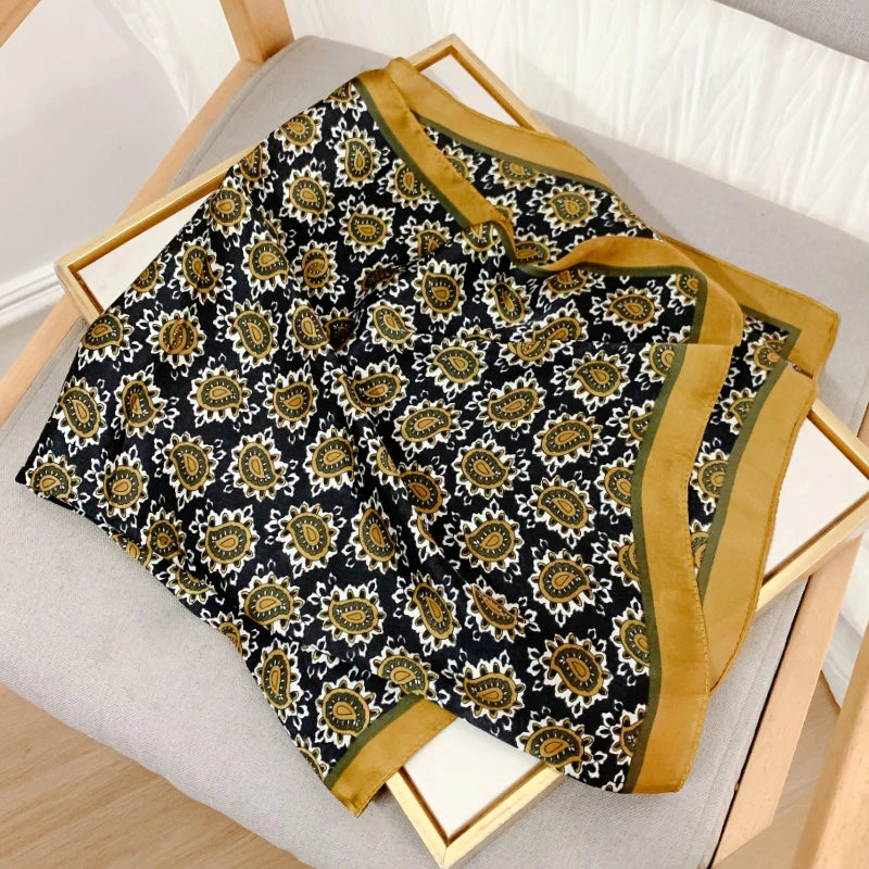 New 70*70cm Kerchief Popular Print Headcloth Luxury Design Silk Scarves Fashion Sunscreen Muffler Square Shawl Bandanna Foulard